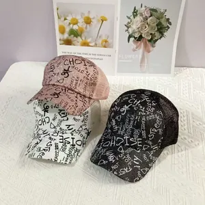 Street Hip Hop Graffiti Letter Glitter Baseball Cap Breathable Mesh Sunshade Trucker Hat Adjustable Fashion Headwear