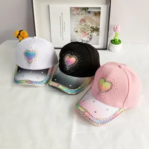 Fashion Women Heart Rhinestone Baseball Cap Gradient Color Sequin Sun Hat Adjustable Outdoor Travel Sweet Girly Hat