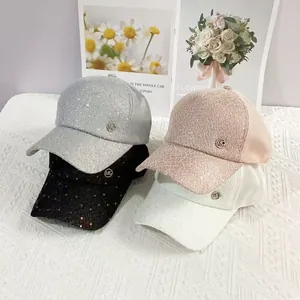 Lace baseball caps with metal MC logo in silver, black, champagne pink and white