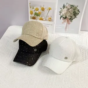 Women Fashion Lace Sequin Baseball Cap Breathable Mesh Trucker Hat With Metal Logo Sun Protection Casual Adjustable Outdoor Hat