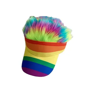 Casquette de fête arc-en-ciel avec perruque colorée pour déguisement et festival