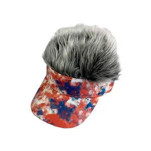 Tie-dye visor hat with gray spike faux hair for party and hip hop street style