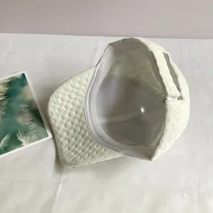 Détail de la casquette gaufrée blanche montrant la fermeture velcro et la texture riche