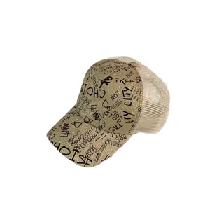Golden glitter trucker hat with street art graffiti and breathable mesh back panel