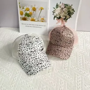 Breathable glitter mesh baseball caps with graffiti letters in white and pink