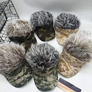 Camouflage visor hat with wig hair for outdoor sports in multiple tactical patterns
