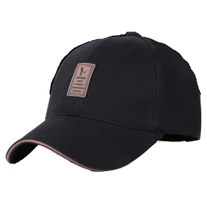 Classic black golf baseball cap with brown leather patch and stylish brim piping