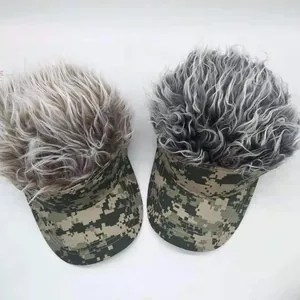 Camouflage visor baseball caps with novelty synthetic hair wigs for outdoor sports
