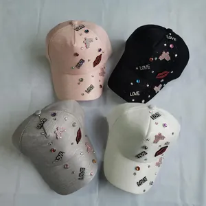 Women Fashion Mercerized Cotton Baseball Cap Rhinestone Sequin LOVE Letter Butterfly Red Lips Sun Protection Decorative Hat