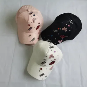 Stylish baseball cap with rhinestones and LOVE embroidery in pink black and white