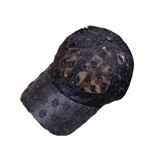 Women's black lace baseball cap with floral cutout pattern for sun protection