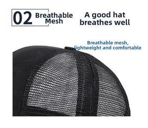 Close-up of breathable mesh fabric on a black ponytail baseball cap for ventilation