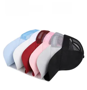 Detailed fan-shaped arrangement of multi-colored breathable mesh baseball caps in 6 colors