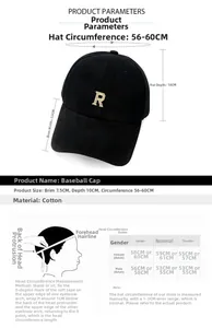 Tableau des tailles pour casquette de baseball en coton brodée avec guide de mesure