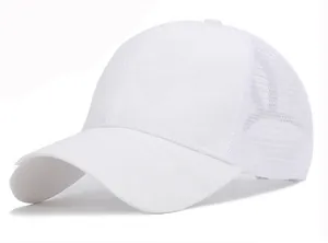 Detail of white camouflage pattern on crown and breathable mesh back of baseball cap