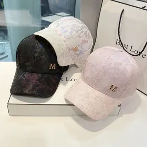 Women Camouflage Baseball Cap Rhinestone M Letter Adjustable Breathable Sun Hat Street Style Casual Outdoor Sport Accessory