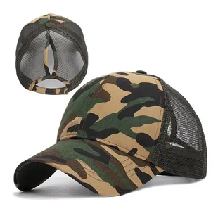 Women's camouflage baseball cap with ponytail hole and breathable mesh back in classic camo