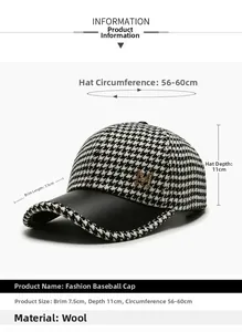 Guide des tailles de casquette pied-de-poule avec visière en cuir et logo M