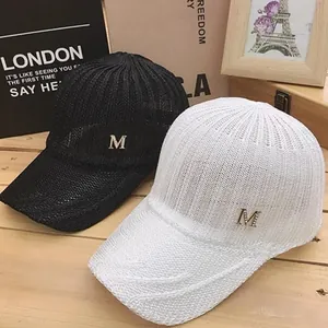 Women's Knitted Mesh Baseball Cap With Metal Letter M Logo Rhinestone Breathable Sun Protection Summer Vacation Outdoor Fashion Adjustable Hat