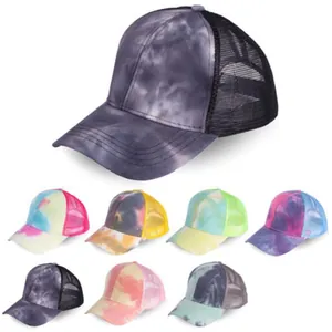 Cappellini trucker tie-dye con rete e apertura a coda di cavallo in vari colori vivaci