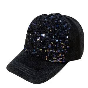 Black mohair baseball cap with colorful shimmering sequins for men and women