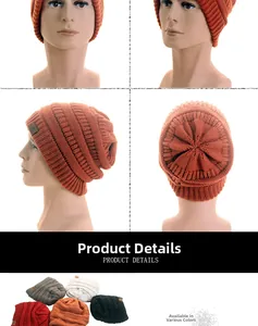 Detail view of orange knit beanie with star leather patch and color variety options