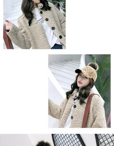 Détail du cardigan en polaire beige avec boutons noirs et texture style décontracté coréen