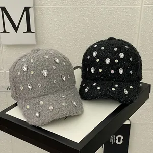 Elegant thick baseball caps with shimmering rhinestones in grey and black tones