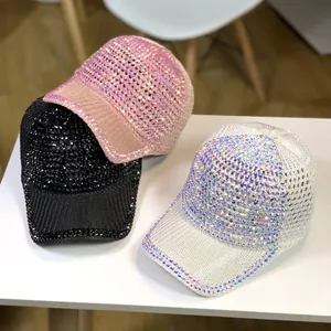 Stylish rhinestone baseball caps in pink black and white with high shine glitter finish