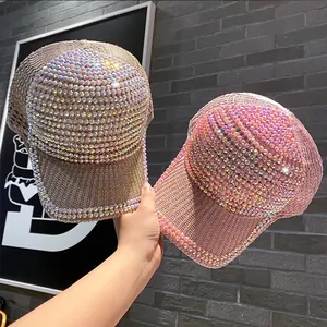 Sparkling baseball caps with rhinestones in pink and champagne gold for summer sun protection