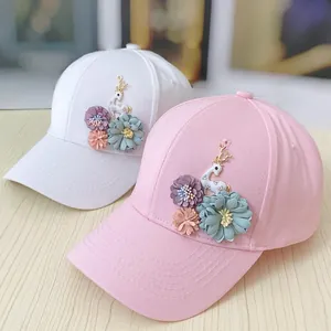 Women Fashion Cotton Baseball Cap With 3D Floral And Deer Decoration Sweet Adjustable Sun Protection Summer Outdoor Hat