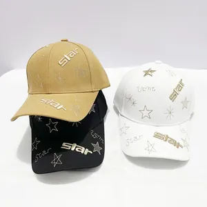 Casquette de baseball en coton avec broderie étoile et lettrage vent en noir, kaki, blanc