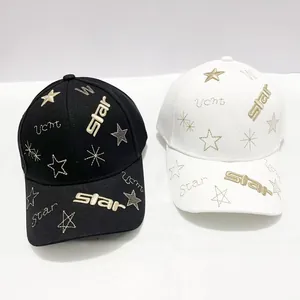 Casquette de Baseball en Mélange de Coton avec Broderie Étoile Réglable Protection Solaire Bord Incurvé Chapeau de Sport pour Hommes Femmes Streetwear