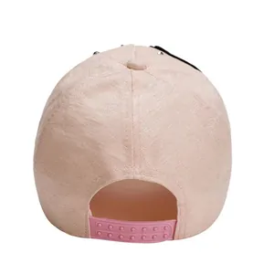 Rear view detail of a pink baseball cap showing the adjustable snapback and fabric texture
