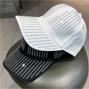 Sparkling rhinestone baseball cap set in black and white colors for fashion women