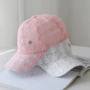 Pink and white tweed baseball caps for women with sequins and metal M logo