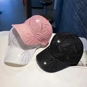 Berretto da Baseball Traspirante in Maglia Traforata da Donna con Strass Lucidi Moda Mesh Protezione Solare Cappello Casual