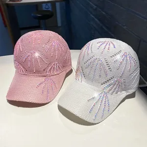 Berretto da baseball con strass scintillanti e rete traspirante nei colori rosa e bianco