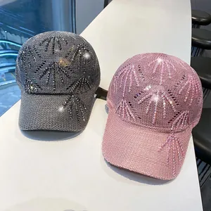 Berretti da baseball in maglia traspirante con strass nei colori grigio e rosa
