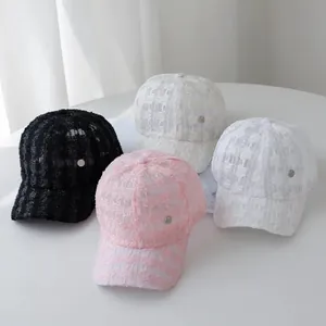Women Fashion Lace Mesh Baseball Cap Hollow Breathable Sun Hat Adjustable Tweed Sequin Metal M Logo Hat For Travel Wear