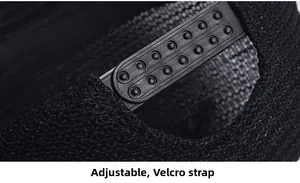 Detail of adjustable black plastic double-row snapback closure on a knitted sun hat