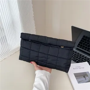 Mode Gewatteerde Katoenen Clutch Rasterpatroon Puffer Cosmeticatas Draagbare Kleine Vierkante Handtas Minimalistisch Dagelijks