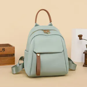 Women Small Oxford Cloth Backpack Casual Mini Travel Bag With Contrast Color Synthetic Leather Trim Water Repellent Shell Rucksack