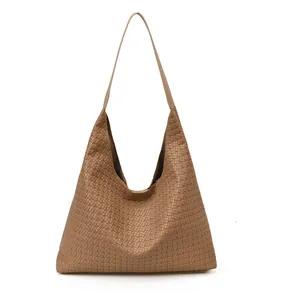 Large capacity woven camel hobo bag with high-quality texture for daily commuting