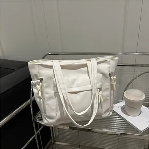 Women Large Capacity Nylon Tote Bag Urban Minimalist Commuting Handbag Multi Pockets Zipper Closure Fashion Shoulder Bag