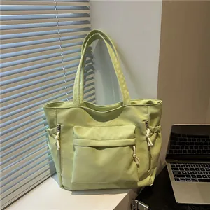 Chic avocado green large capacity nylon tote bag for women commuting and daily use