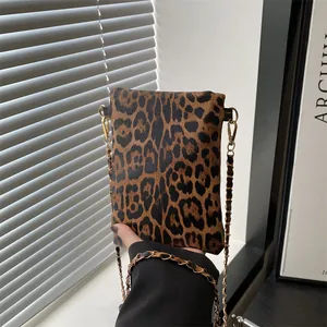 Borsa per Cellulare alla Moda con Stampa Leopardata Donna Borsa a Tracolla Vintage in Pelle PU con Catena d'Oro Mini Borsa