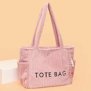 Damen Große Kapazität Cord Tragetasche Minimalistisch Buchstaben Stickerei Herbst Winter Schultertasche Lässig Mode Einkaufshandtasche