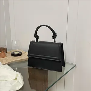 Women Solid Color PU Leather Small Square Bag With Knot Handle Fashion Minimalist Flap Crossbody Bag Handbag For Daily