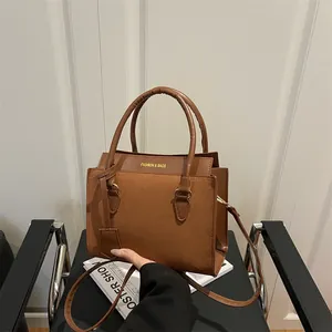 Women's Large Capacity Crossbody Bag Suede Splicing PU Leather Shoulder Handbag Elegant Commute Fashion Gold Letter Bag